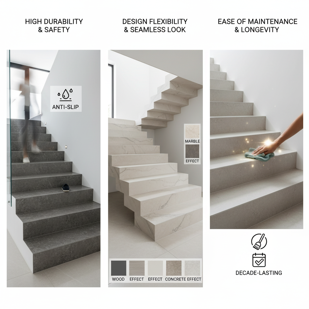A detailed review of the introduction of porcelain stoneware in the staircase