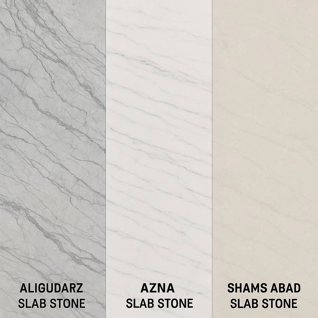 Comparison of Aligudarz, Azna and Shamsabad slab stones
