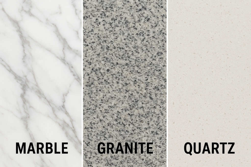 مقایسه ی سنگ های مرمر، گرانیت یا کوارتز