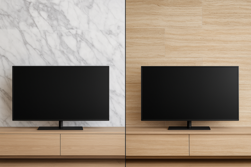 مقایسه سنگ اسلب مرمر و تراورتن برای دیوار پشت تلویزیون